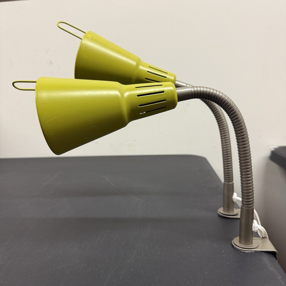 IKEA KVART V0401 Lot of 2 Clip-On Clamp Lamps Chartreuse 120V 25W Switch